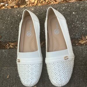 Chic White Perforated Sparkling Women's Loafers